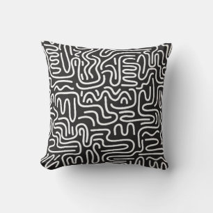 Seamless pattern with doodle wavy lines in retro s cushion