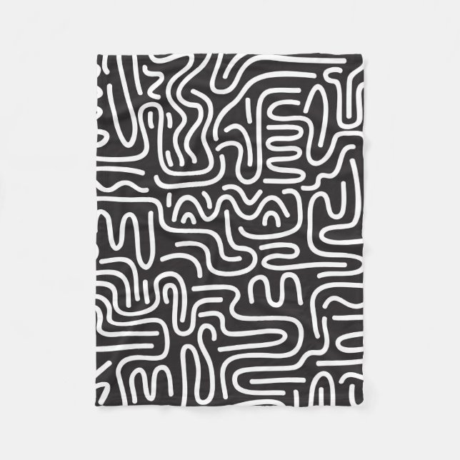Seamless pattern with doodle wavy lines in retro s fleece blanket (Front)