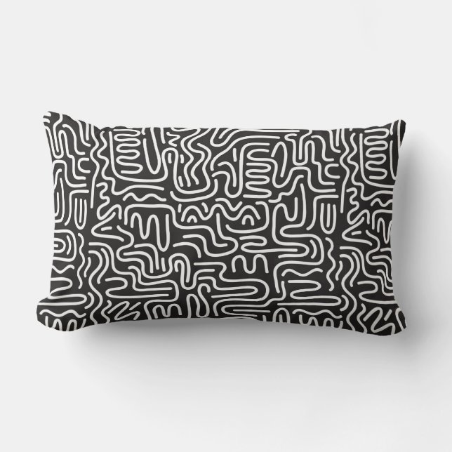 Seamless pattern with doodle wavy lines in retro s lumbar cushion (Front)