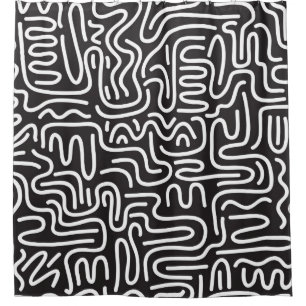 Seamless pattern with doodle wavy lines in retro s shower curtain
