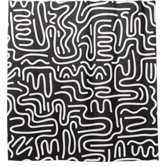 Seamless pattern with doodle wavy lines in retro s shower curtain (Front)