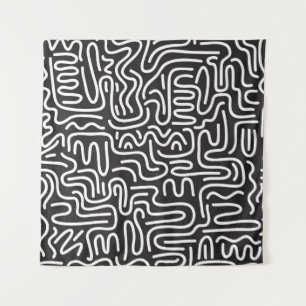 Seamless pattern with doodle wavy lines in retro s tapestry
