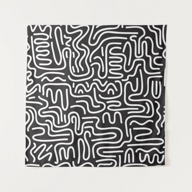 Seamless pattern with doodle wavy lines in retro s tapestry (Front)