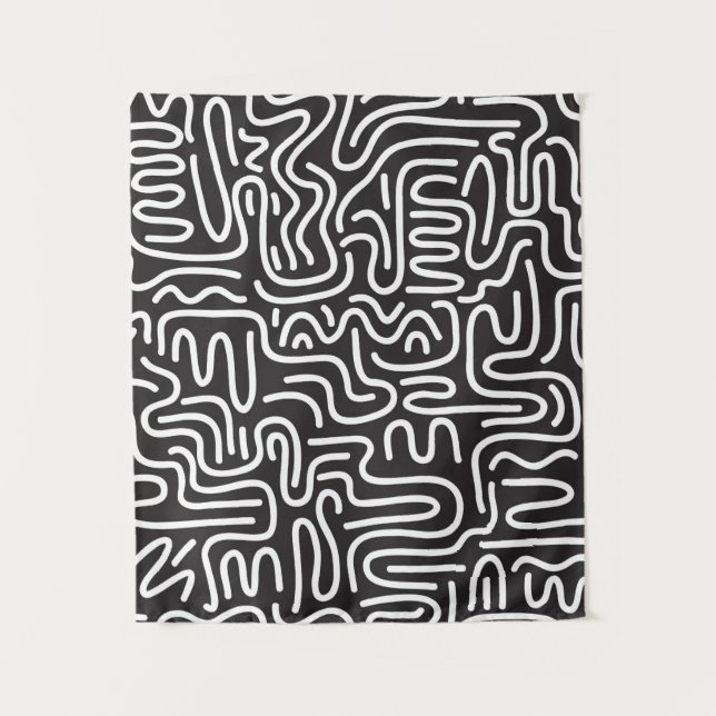Seamless pattern with doodle wavy lines in retro s tapestry (Front)