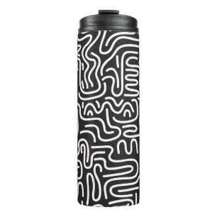 Seamless pattern with doodle wavy lines in retro s thermal tumbler
