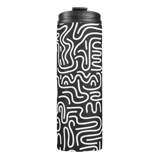 Seamless pattern with doodle wavy lines in retro s thermal tumbler (Front)