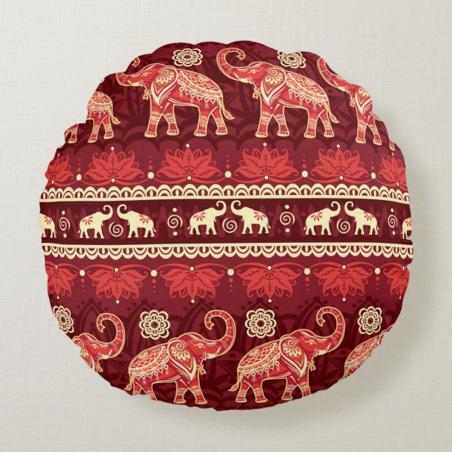 Seamless pattern with elephants  round cushion (Front)