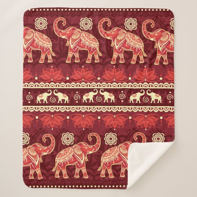 Seamless pattern with elephants  sherpa blanket (Front)