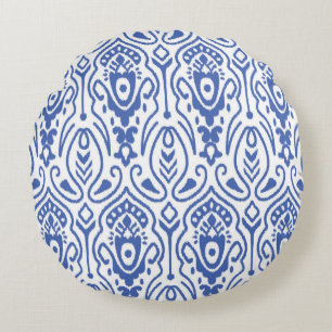 Seamless pattern with embroidery. Ikat Fabric. Eth Round Cushion
