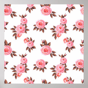 Seamless pattern with english rosesbeautiful,black poster
