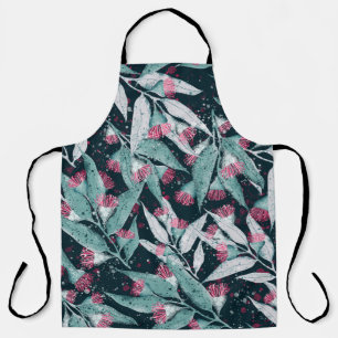 Seamless pattern with eucalyptus leaves and flower apron