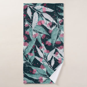 Seamless pattern with eucalyptus leaves and flower bath towel