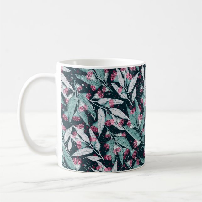 Seamless pattern with eucalyptus leaves and flower coffee mug (Left)