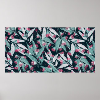 Seamless pattern with eucalyptus leaves and flower poster