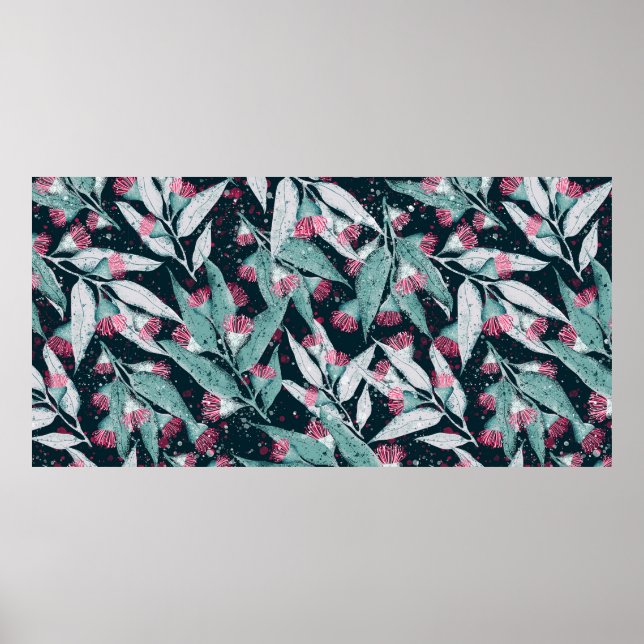 Seamless pattern with eucalyptus leaves and flower poster (Front)