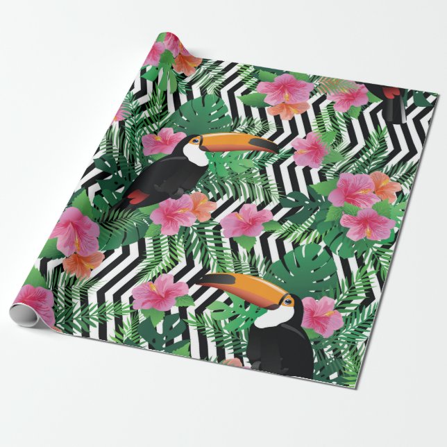 Seamless pattern with exotic hibiscus flowers touc wrapping paper (Unrolled)