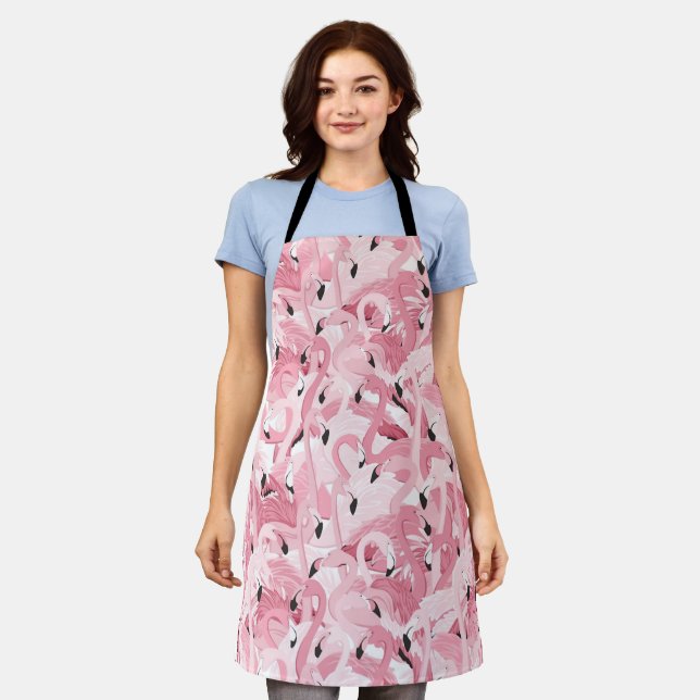 seamless pattern with exotic pink flamingos birds apron (Worn)