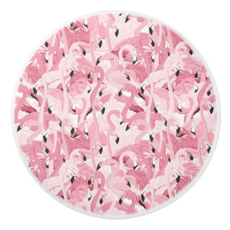 seamless pattern with exotic pink flamingos birds ceramic knob