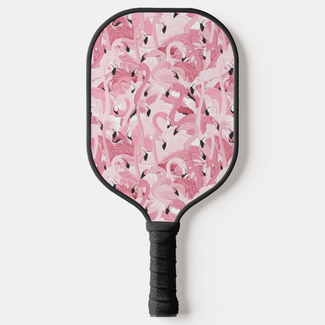 seamless pattern with exotic pink flamingos birds pickleball paddle (Front)