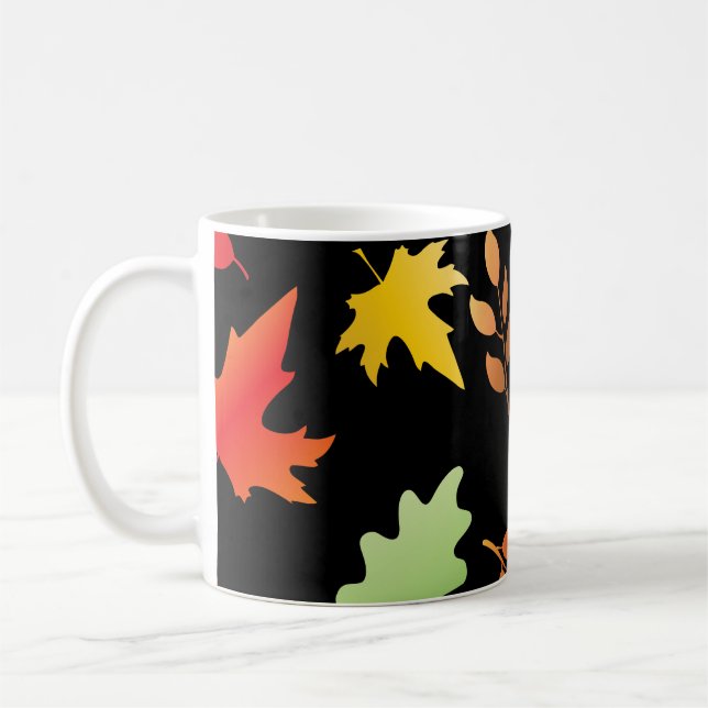 Seamless pattern with fallen autumn leaves and col coffee mug (Left)