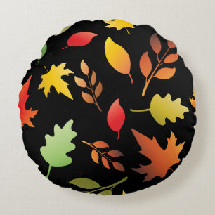 Seamless pattern with fallen autumn leaves and col round cushion