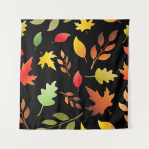 Seamless pattern with fallen autumn leaves and col tapestry