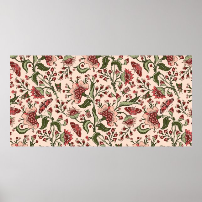 Seamless pattern with fantasy flowers, natural wal poster (Front)