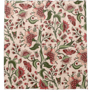 Seamless pattern with fantasy flowers, natural wal shower curtain
