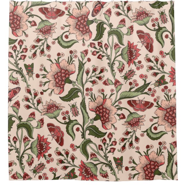 Seamless pattern with fantasy flowers, natural wal shower curtain (Front)