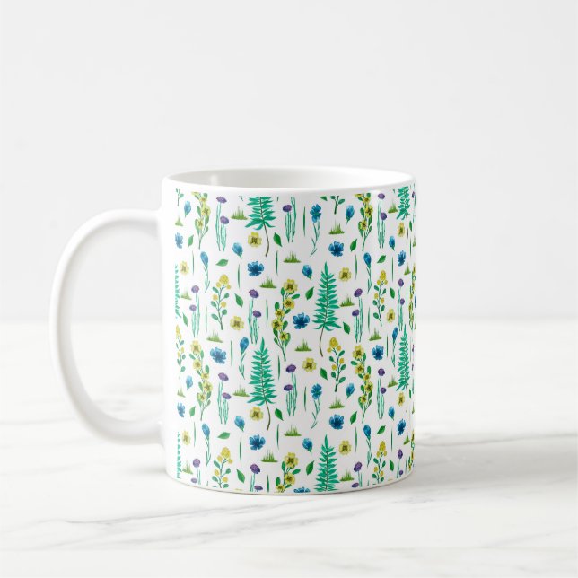 Seamless pattern with fern and flowers coffee mug (Left)