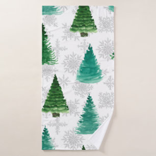 Seamless pattern with fir tree and snowflakes. Wat Bath Towel