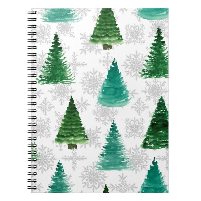 Seamless pattern with fir tree and snowflakes. Wat Notebook (Front)