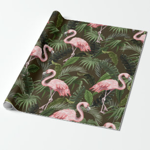 Seamless pattern with flamingo and tropical leaves wrapping paper