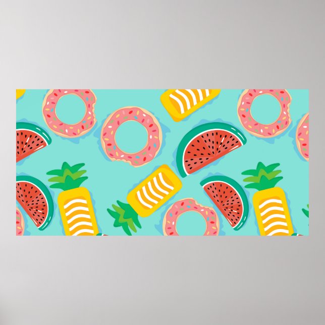 Seamless pattern with floats in the pool. Pineappl Poster (Front)