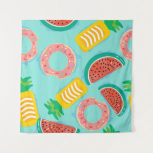 Seamless pattern with floats in the pool. Pineappl Tapestry