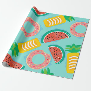 Seamless pattern with floats in the pool. Pineappl Wrapping Paper