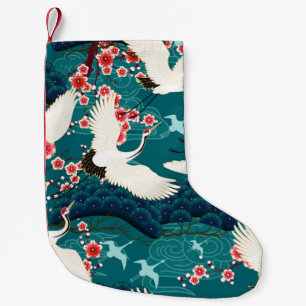 Seamless pattern with floral motives and cranescra small christmas stocking