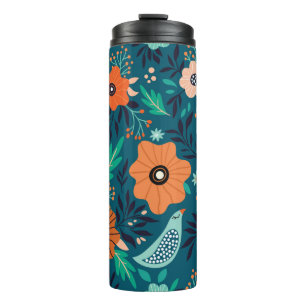 Seamless pattern with floral ornament thermal tumbler