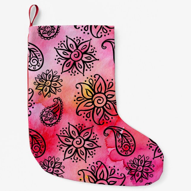 Seamless pattern with floral ornamental ethnic dec small christmas stocking (Front)