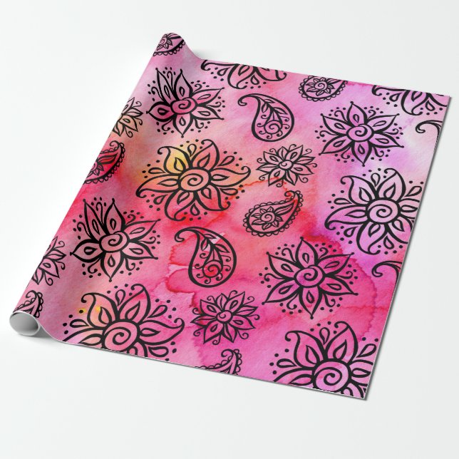 Seamless pattern with floral ornamental ethnic dec wrapping paper (Unrolled)
