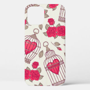 Seamless pattern with flowers and bird cages. Rose iPhone 12 Case