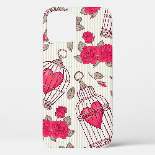 Seamless pattern with flowers and bird cages. Rose Case-Mate iPhone Case (Back)