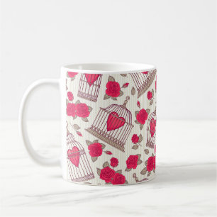 Seamless pattern with flowers and bird cages. Rose Coffee Mug