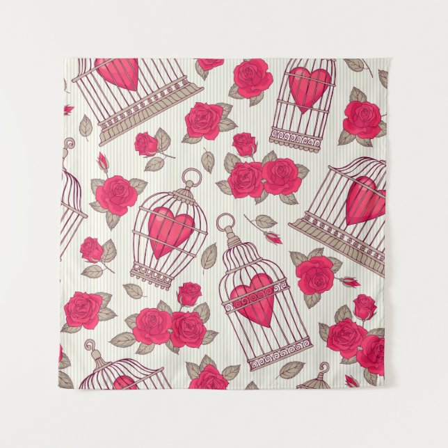 Seamless pattern with flowers and bird cages. Rose Tapestry (Front)