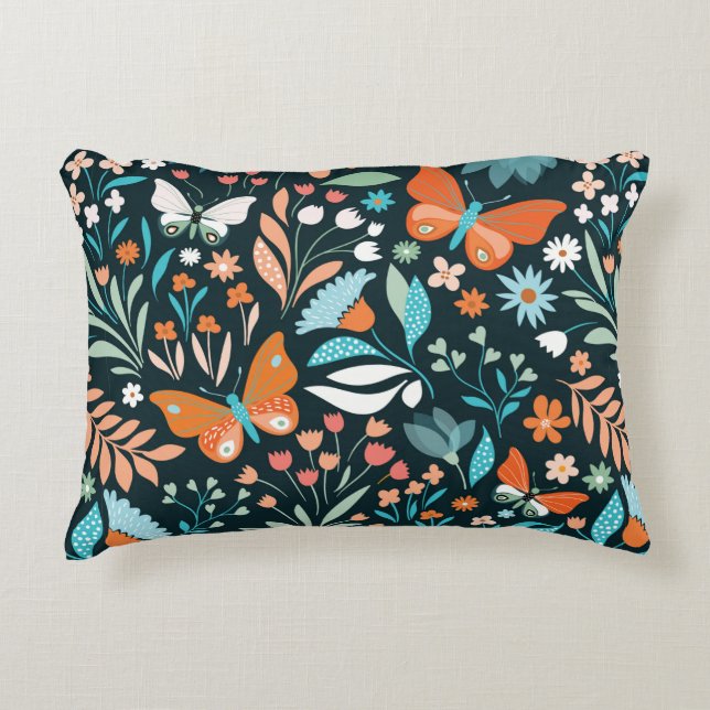 Seamless pattern with flowers and butterflies decorative cushion (Front)