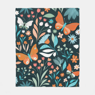 Seamless pattern with flowers and butterflies fleece blanket