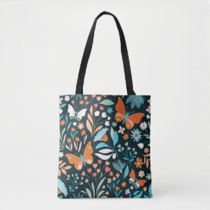 Seamless pattern with flowers and butterflies tote bag