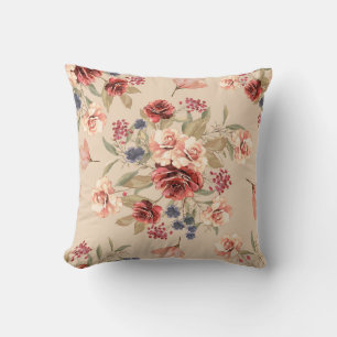 Seamless pattern with flowers and leaves. Floral p Cushion