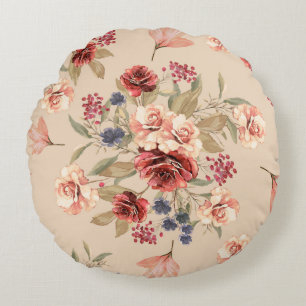 Seamless pattern with flowers and leaves. Floral p Round Cushion