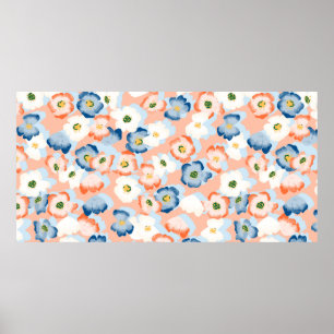 Seamless pattern with flowers in a watercolor styl poster